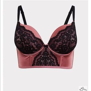 Torrid rose pink and black lace longline push-up bra 42C
